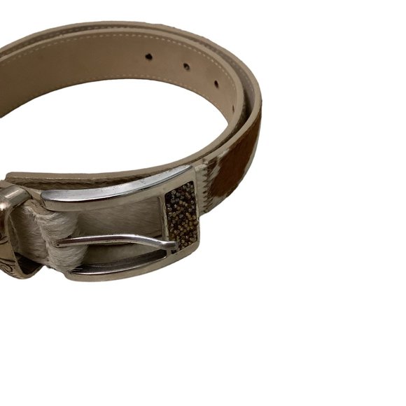 STREETS AHEAD Brown & White Leather & Calf Hair Siler Buckle Belt-Size Medium main image 11